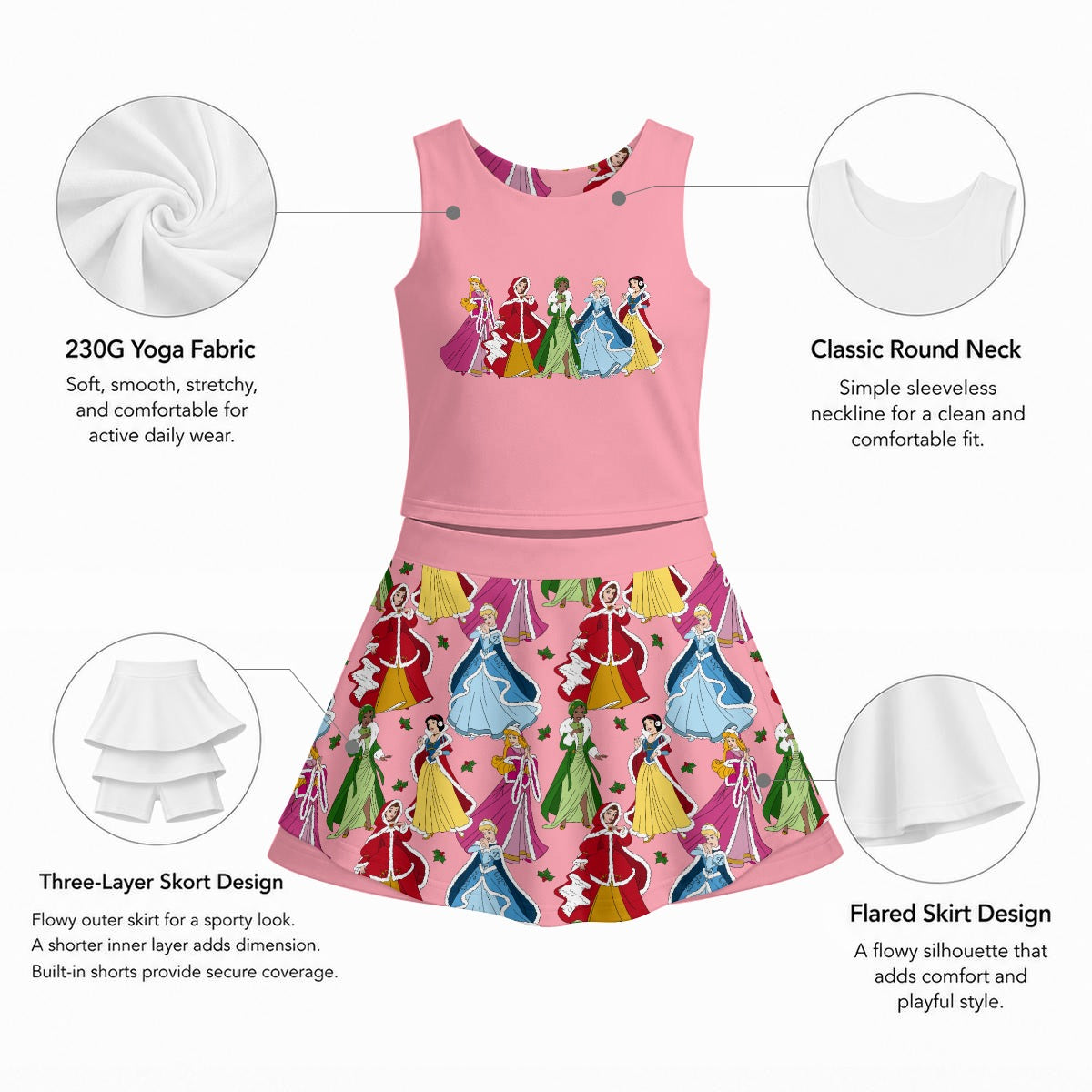 Christmas Princesses Girl's Sports Tank & Skort Set