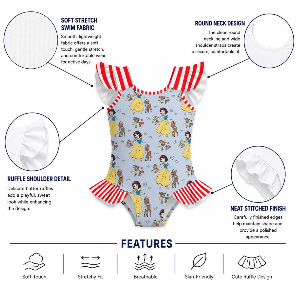 The Fairest One of All Girls' Ruffle Sleeve Swimsuit With Bow