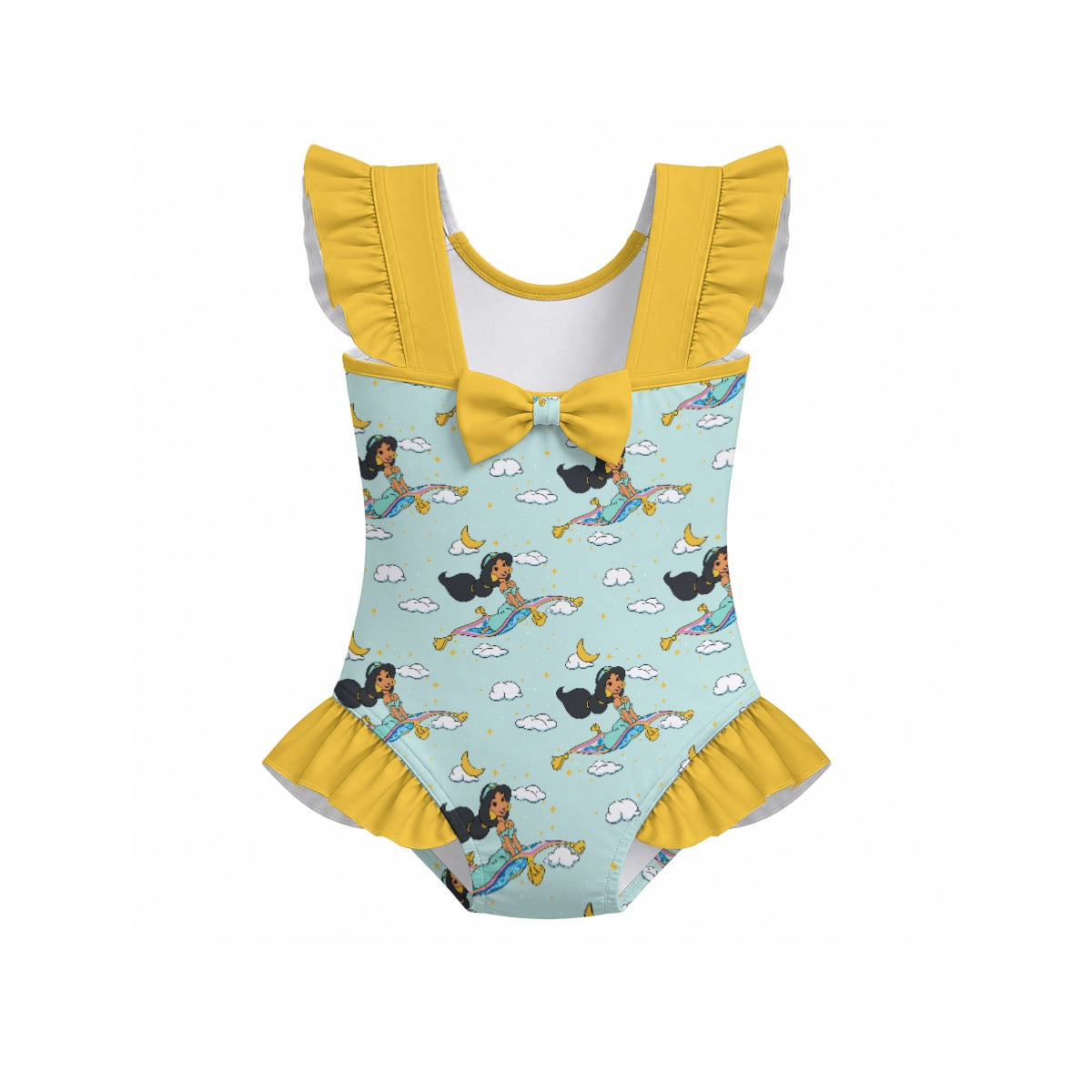 A Whole New World Girls' Ruffle Sleeve Swimsuit with Bow