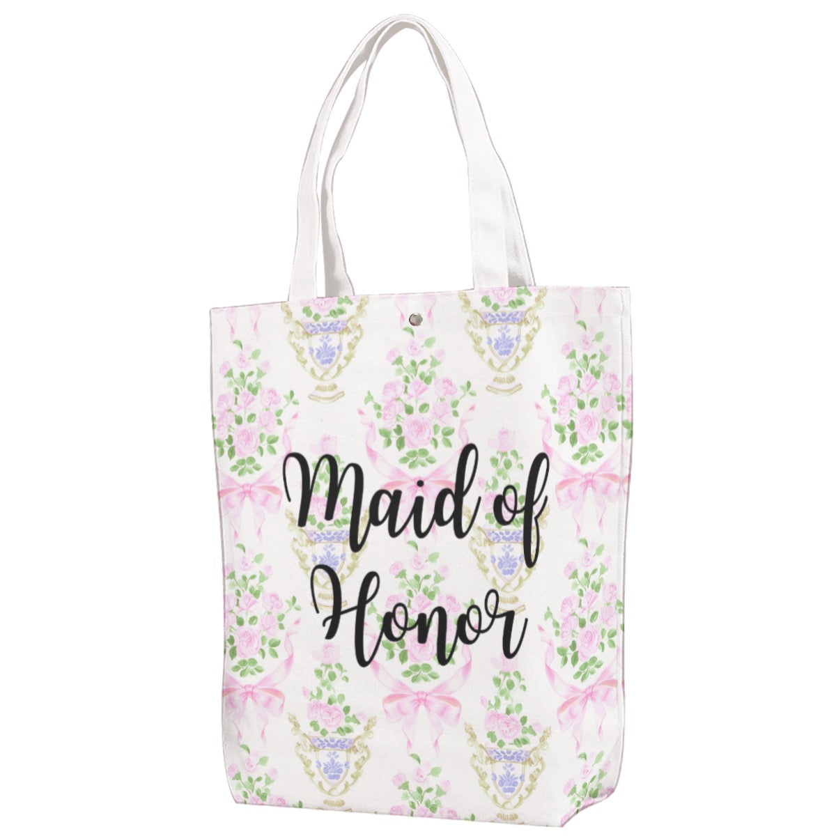 Maid of Honor Floral Canvas Bag With Shoulder Strap