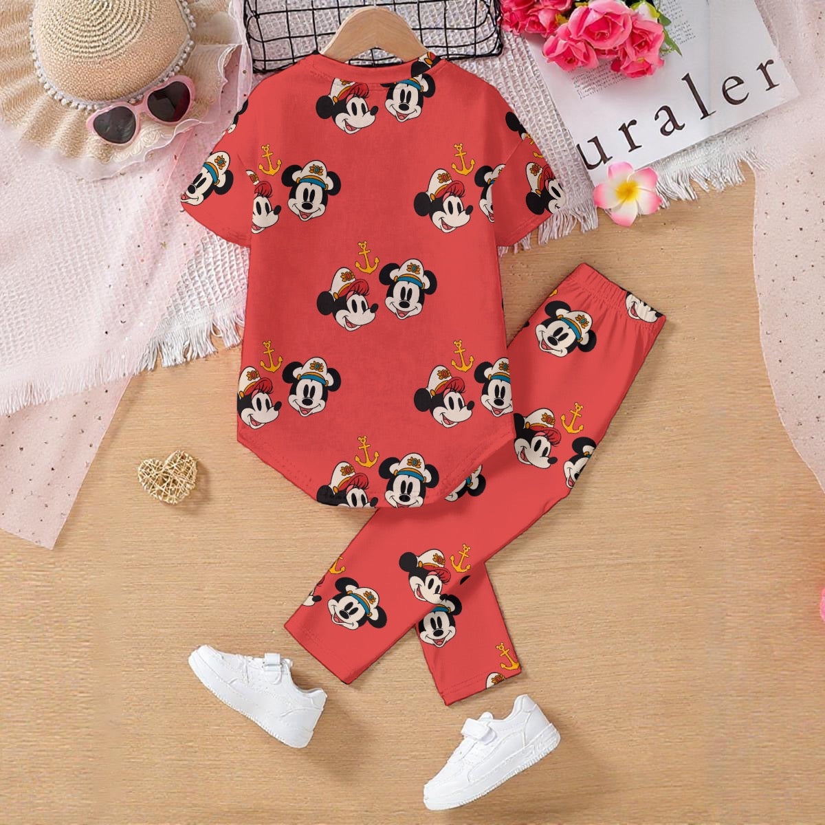 Red Vintage Cruise Kids' Casual Top and Pants Set
