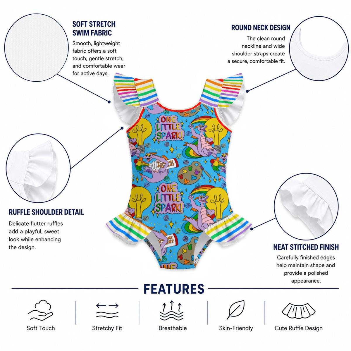 One Little Spark Girls' Ruffle Sleeve Swimsuit With Bow