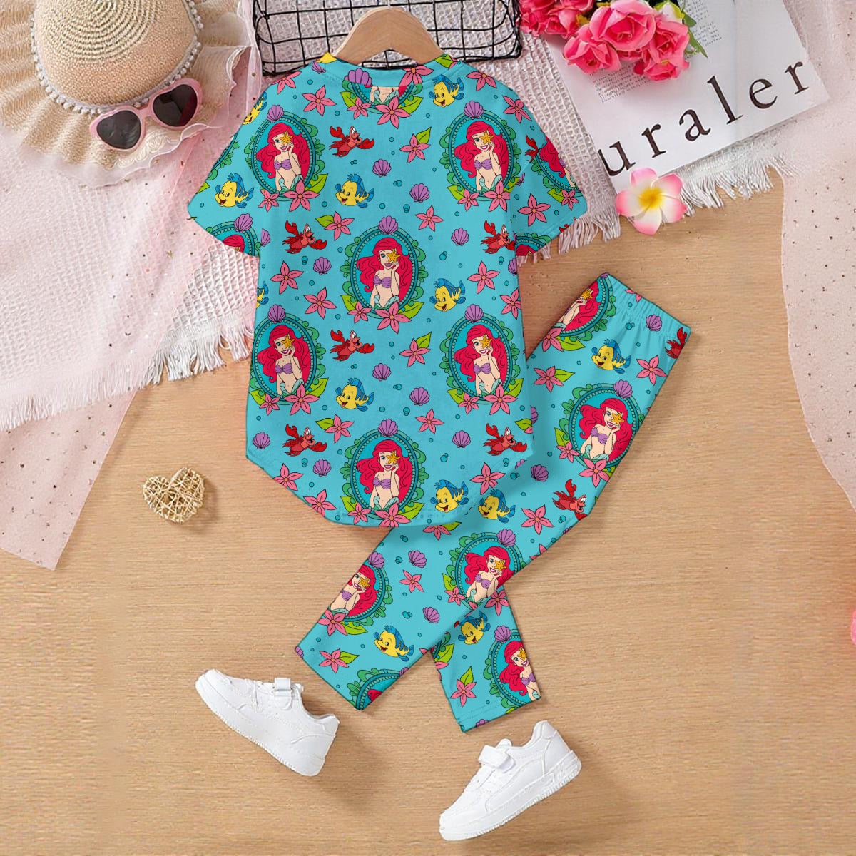 Teal Mermaid Frame Kids' Casual Top and Pants Set