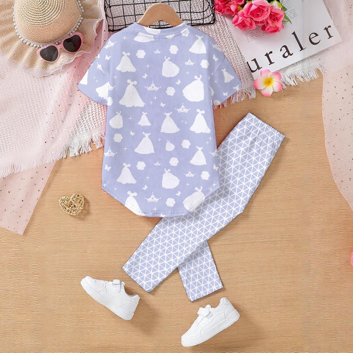 Princess Dress Silhouette & Purple Geo Kids' Casual Top and Pants Set