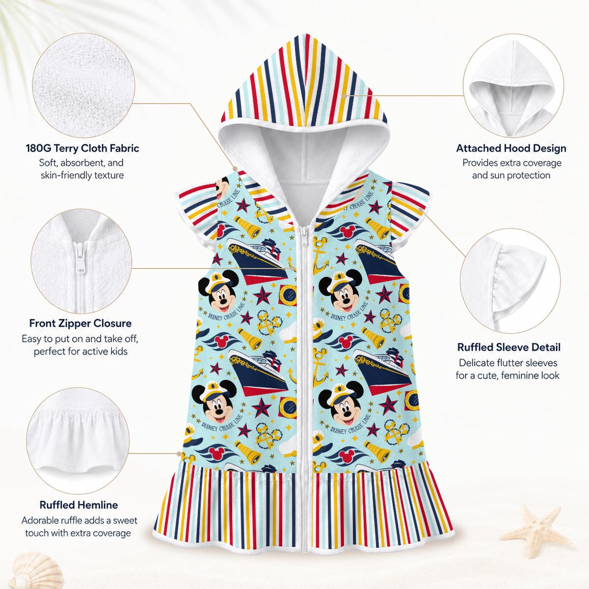DCL Stripe Girls' Hooded Beach Cover-Up