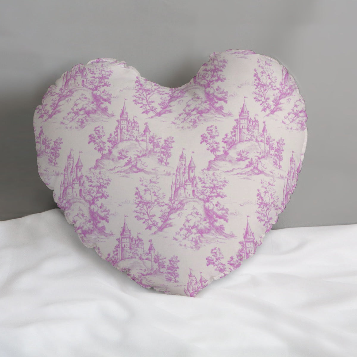 Hot Pink/Dark Blue Castle Toile Heart-shaped pillow