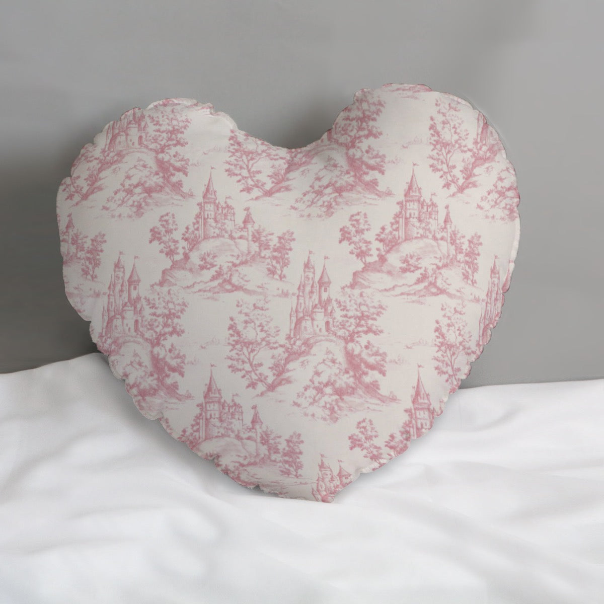 Pink Castle Toile Heart-Shaped Pillow