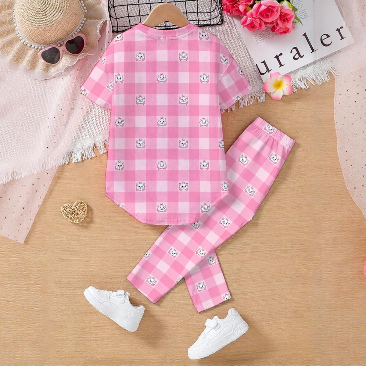 Marie Pink Gingham Kids' Casual Top and Pants Set