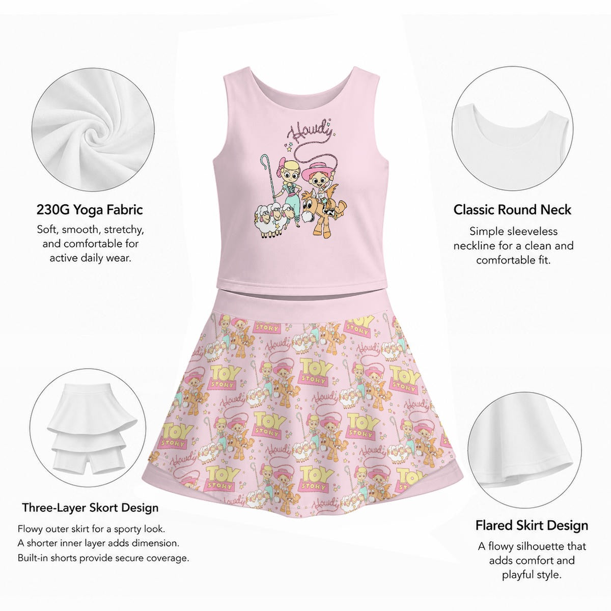 Pink Girl Toys Panel Women's Sports Tank & Skort Set