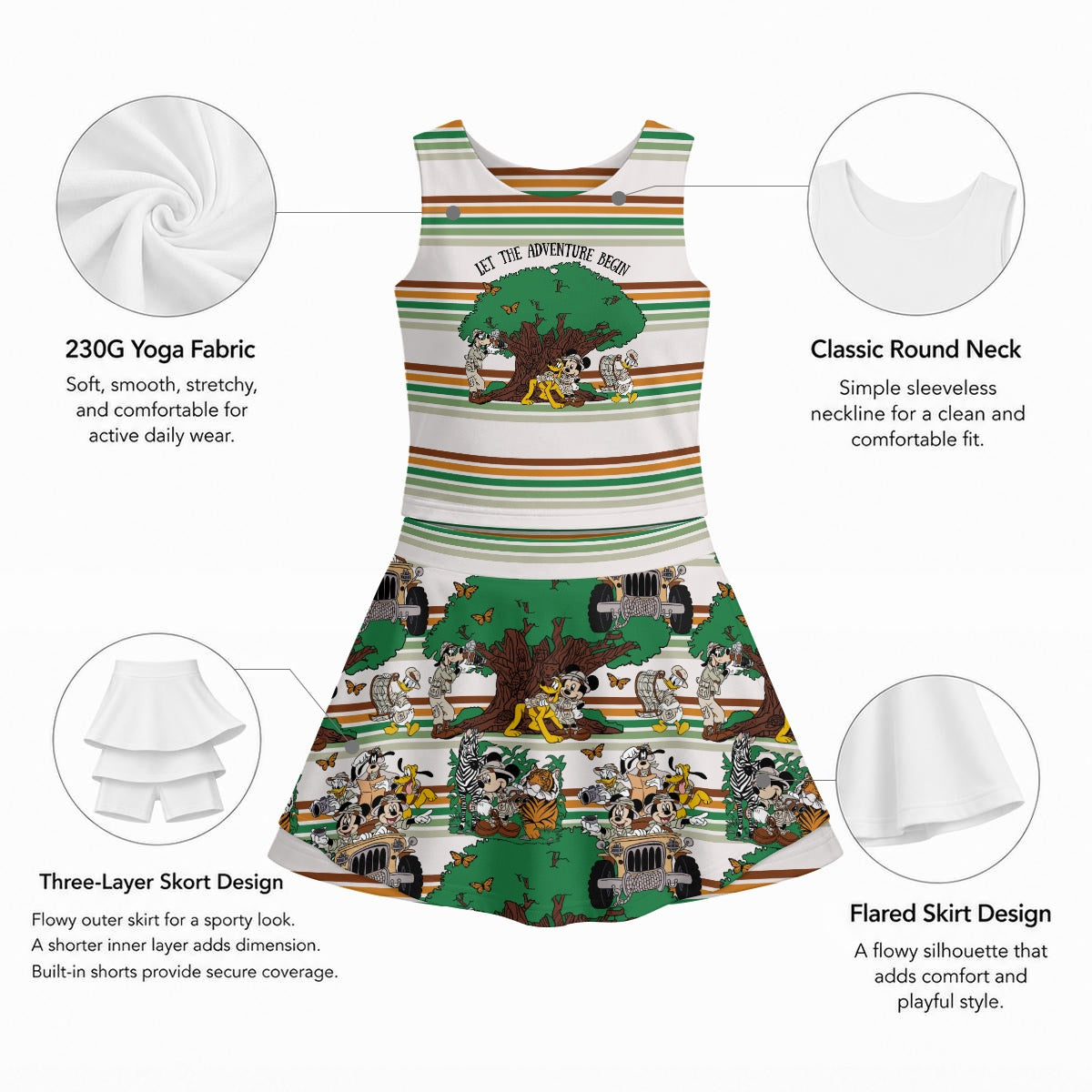 Let the Adventure Begin Striped Safari Girl's Sports Tank & Skort Set