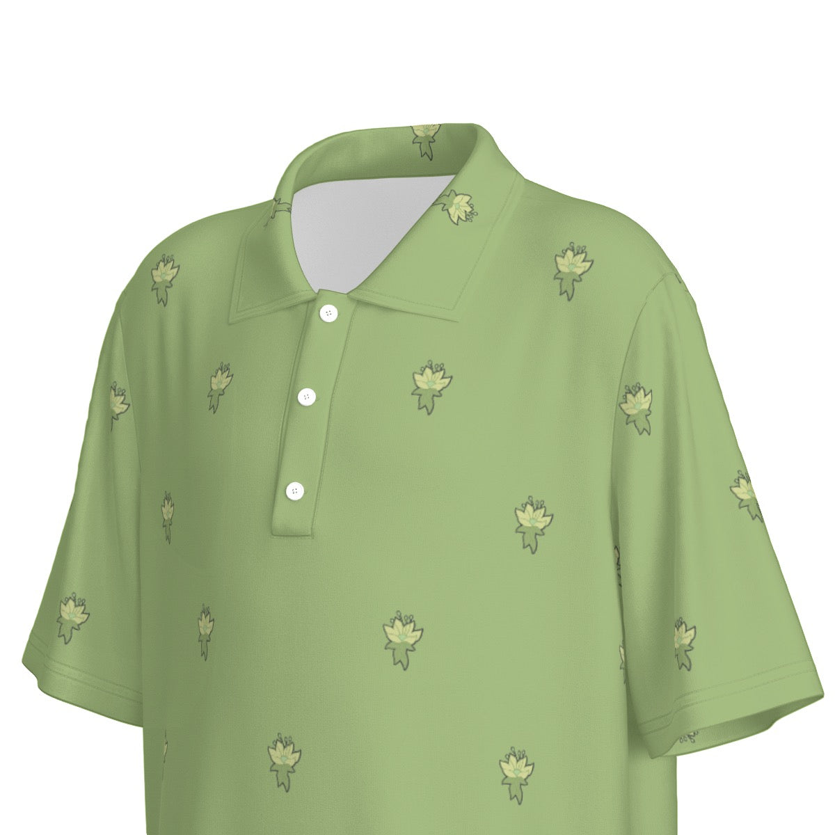 Green Lotus Flower Polo Collar Jersey