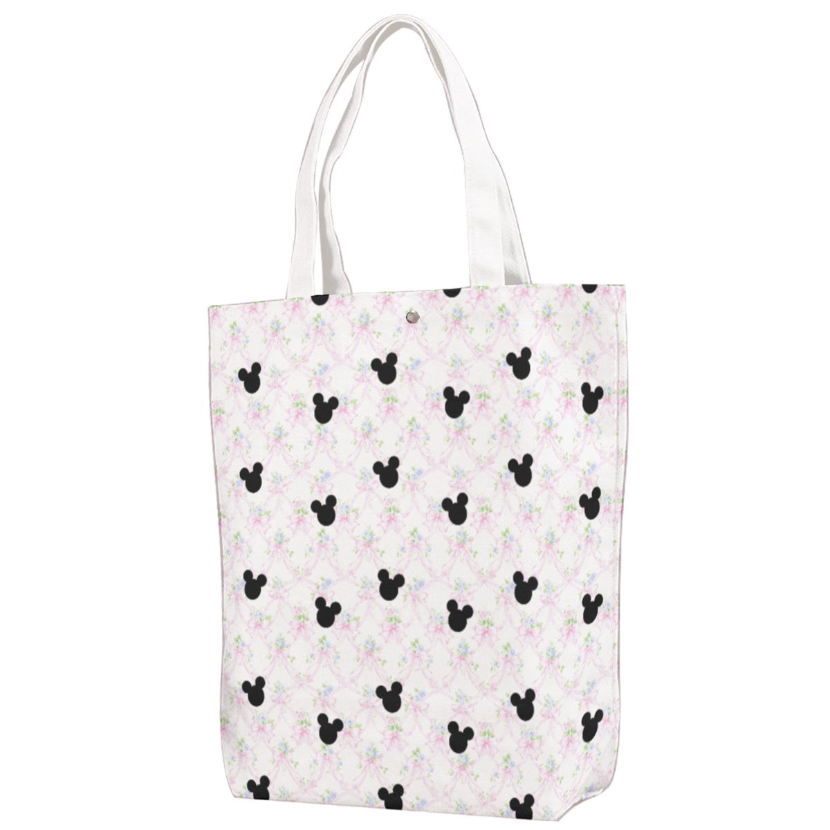 Pink Bow Floral Canvas Bag With Shoulder Strap