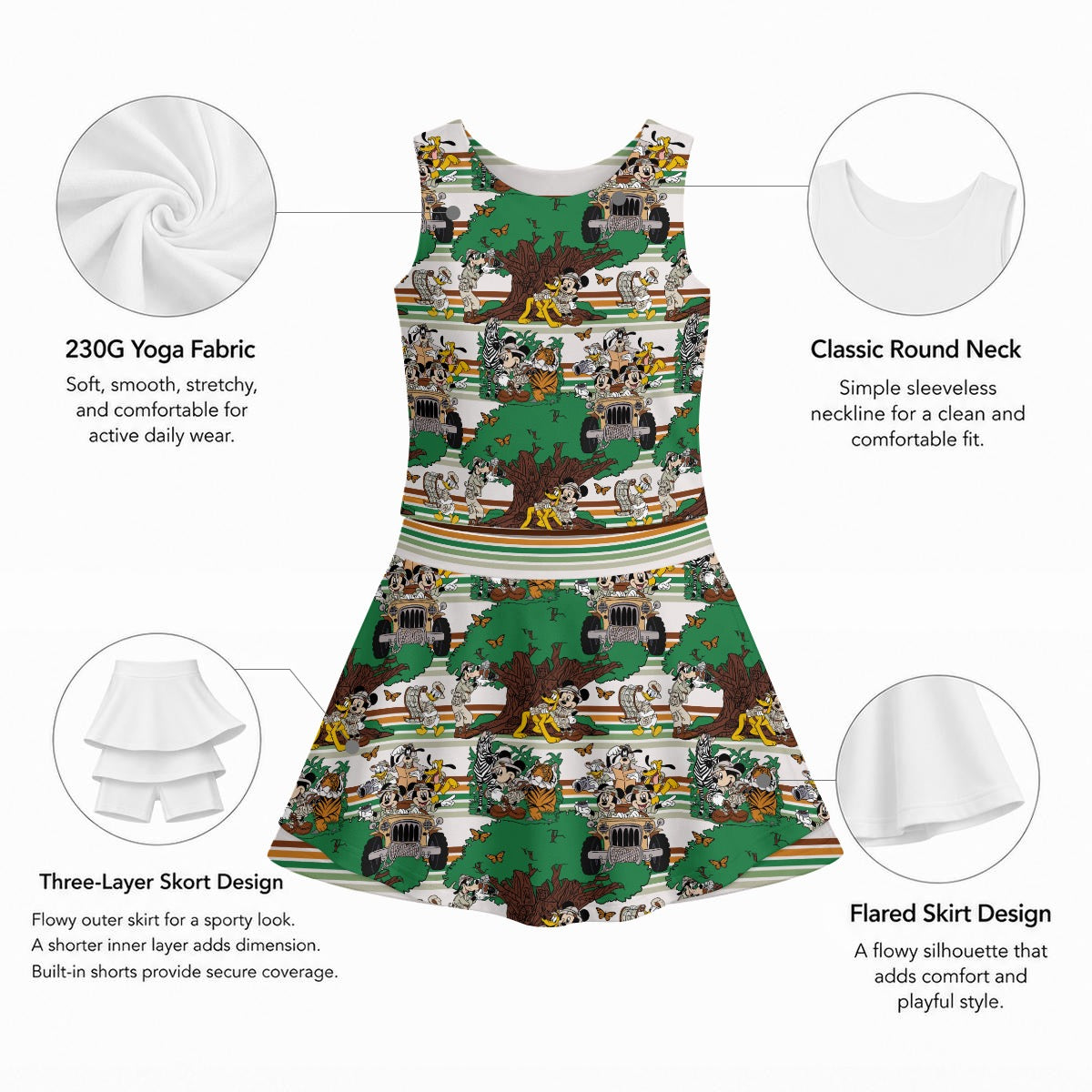 Safari Stripe MM Girl's Sleeveless Sports Tank & Skort Set