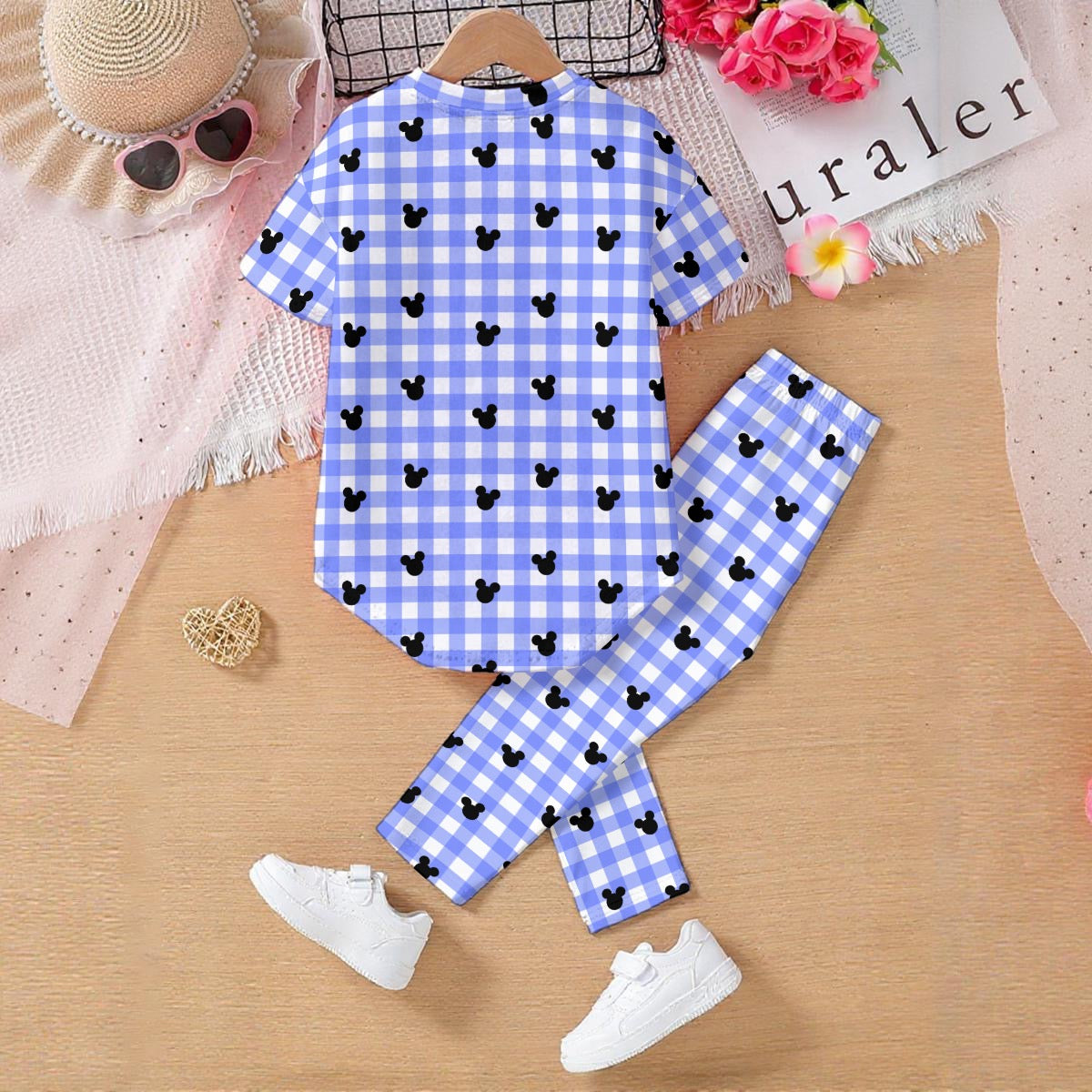 Bright Blue Gingham Kids' Casual Top and Pants Set