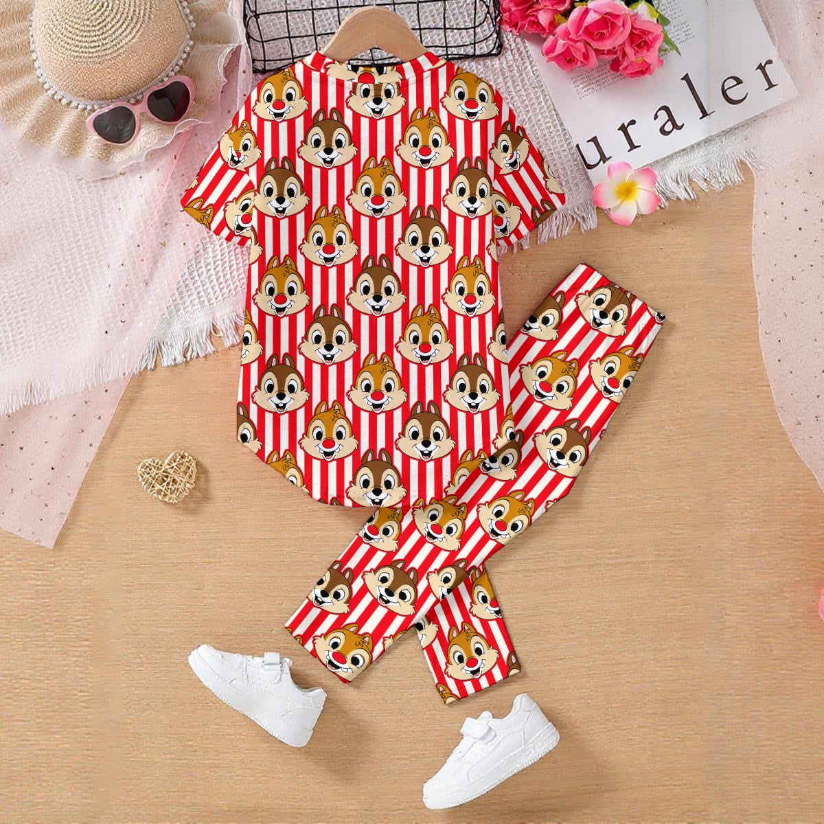 Red Stripe Chipmunks Kids' Casual Top and Pants Set