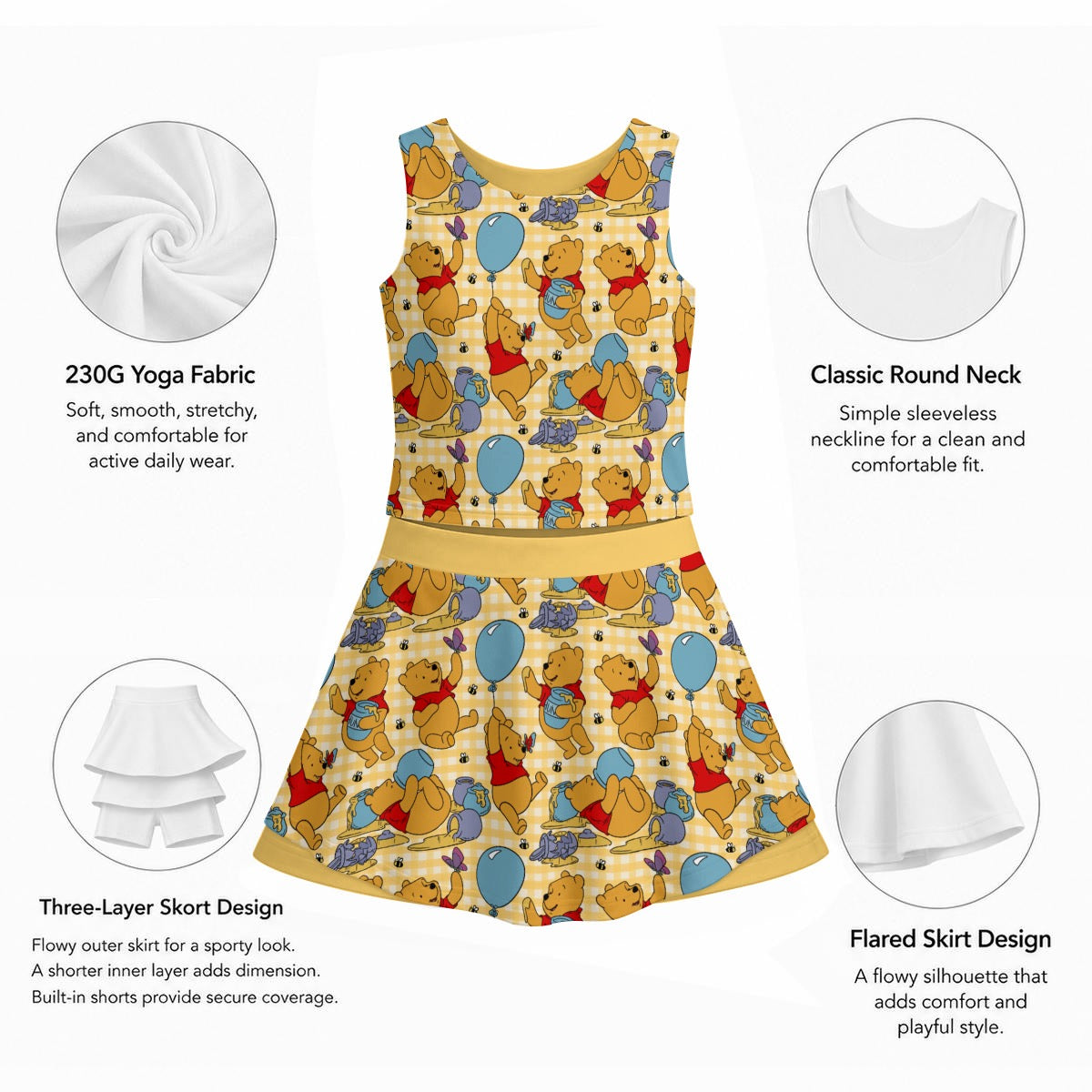 Winnie Check Women's Sports Tank & Skort Set