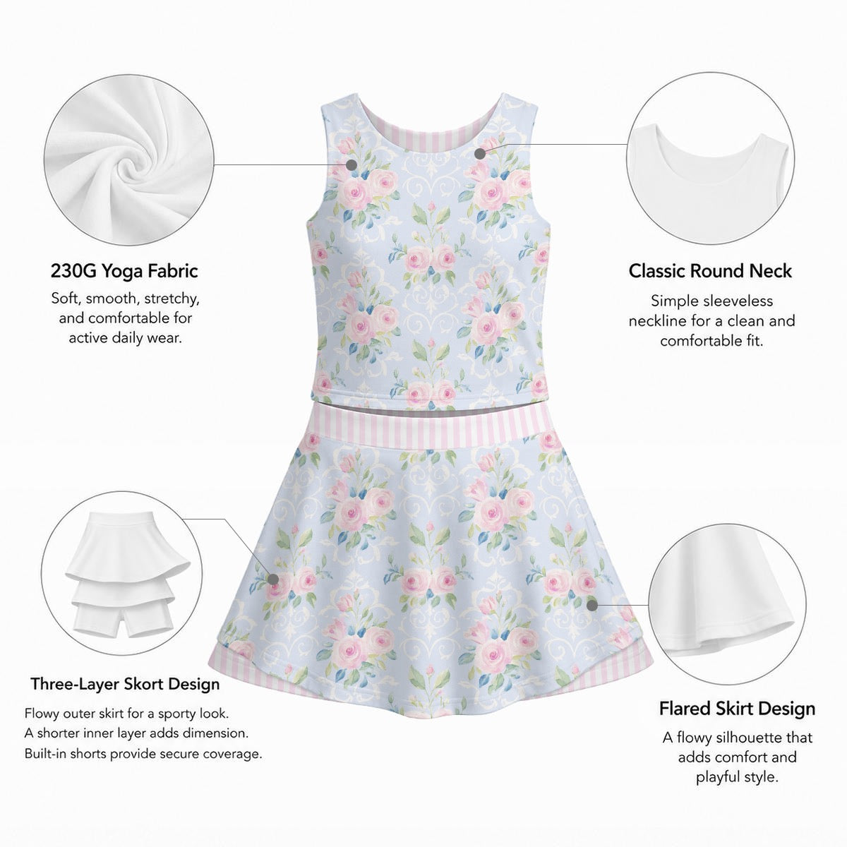 Rose Girl's Sleeveless Sports Tank & Skort Set