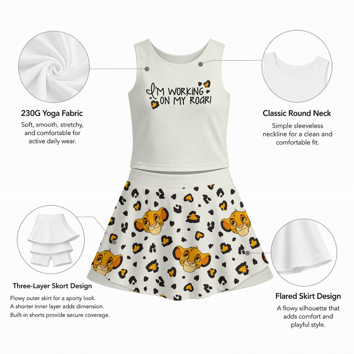 Roar Panel Girl's Sports Tank & Skort Set