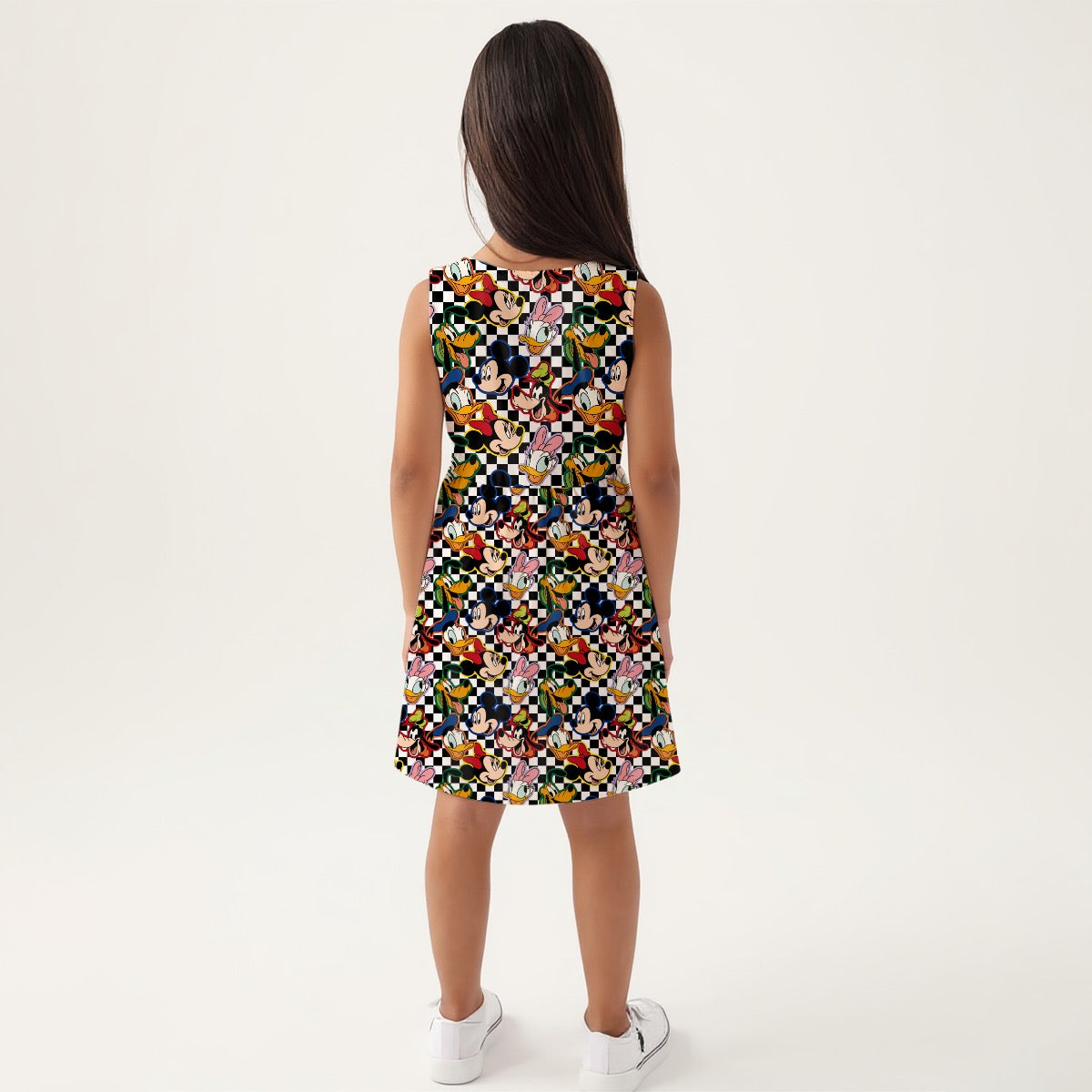 Checkered Friends Girls Sleeveless A-Line Dress