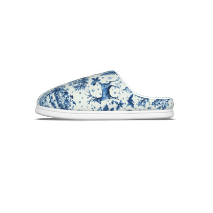 Blue Christmas Toile Men's Plush Slippers