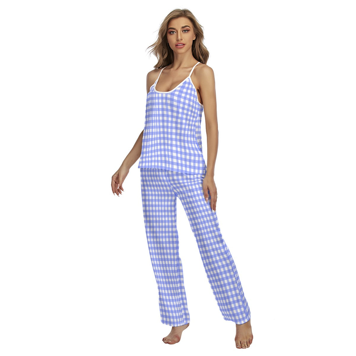 Bright Blue Gingham Women's Cami Pajamas Set