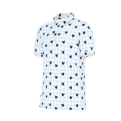 Blue Gingham Men's Stretch Collar Polo Shirt