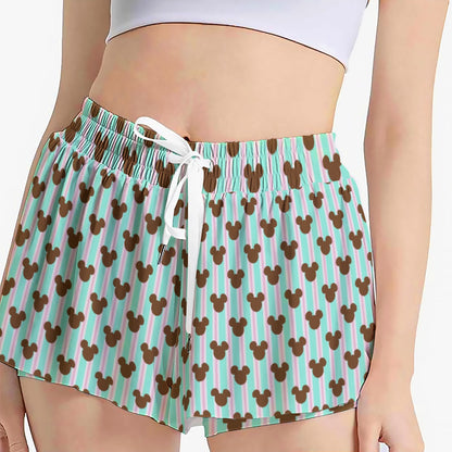 Christmas Mint MM Stripe Women's Sport Skorts With Pocket