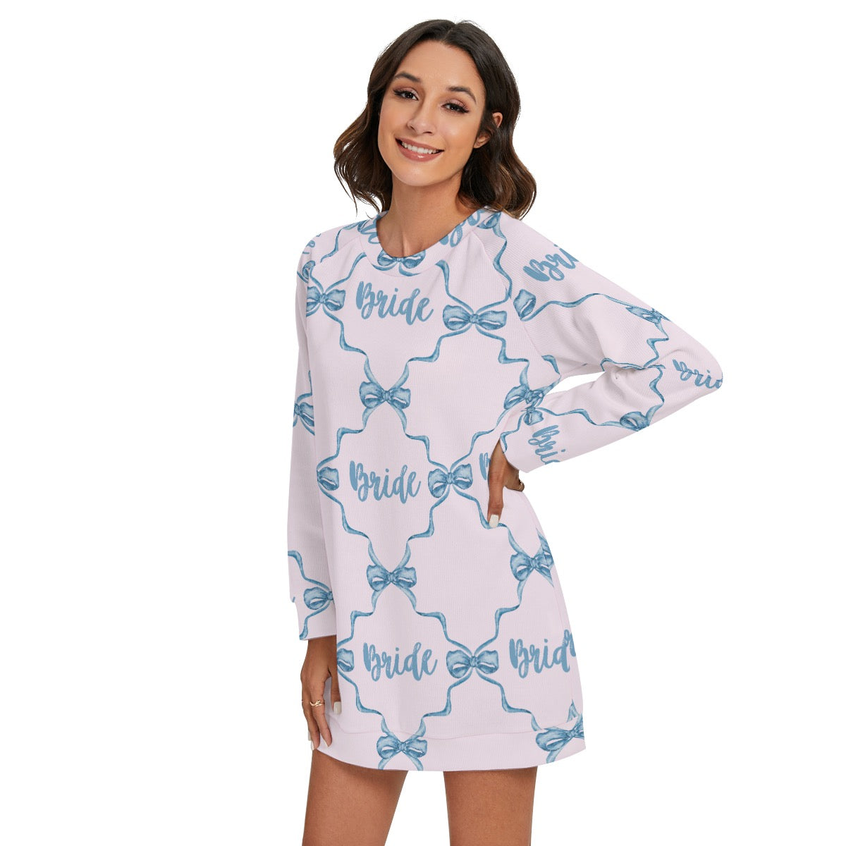 Bow Trellis Bride [pink]  Women's Round Neck Raglan Sleeve Sweater