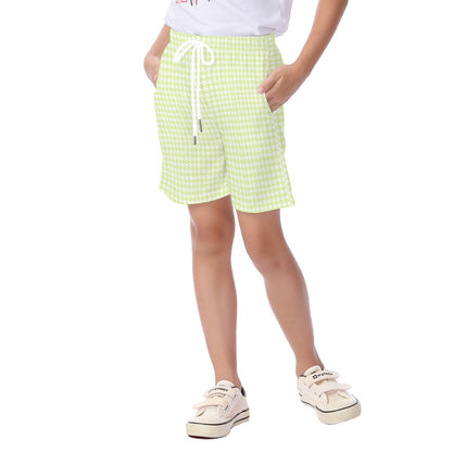 Grandmillenial Green Houndstooth Kid's Beach Shorts