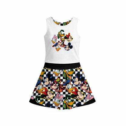 Checkered Friends Panel Girl's Sports Tank & Skort Set