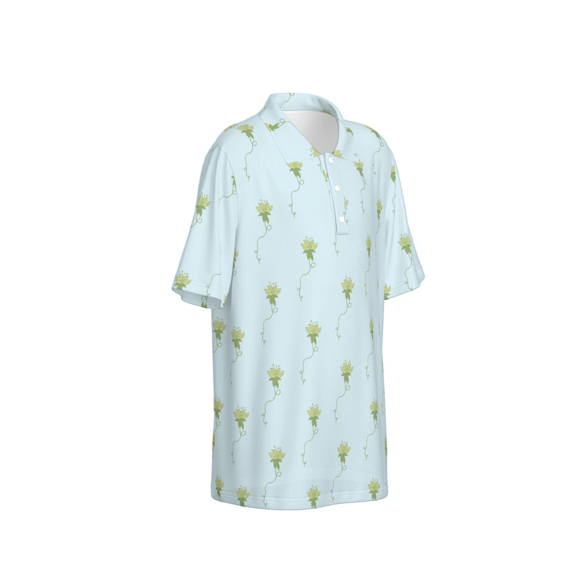 Aqua Lotus Flower Polo Collar Jersey