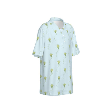 Aqua Lotus Flower Polo Collar Jersey