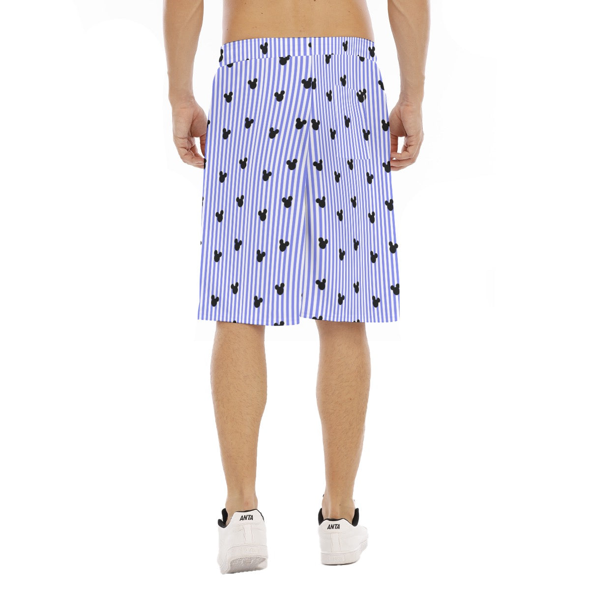 Bright Blue Stripe Men's Tether Loose Shorts With Pocket