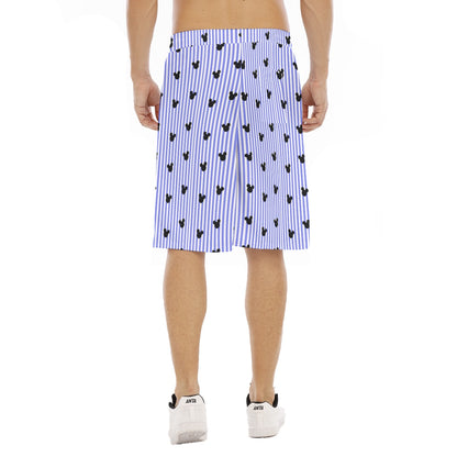 Bright Blue Stripe Men's Tether Loose Shorts With Pocket