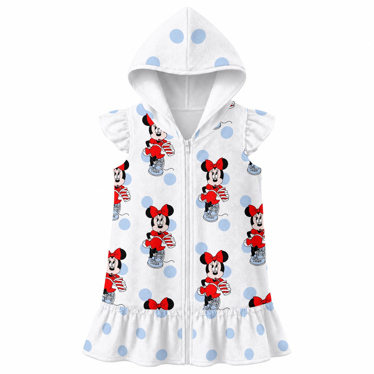 Blue Dot Minnie Girls' Hooded Beach Cover-Up