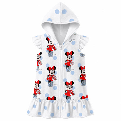 Blue Dot Minnie Girls' Hooded Beach Cover-Up