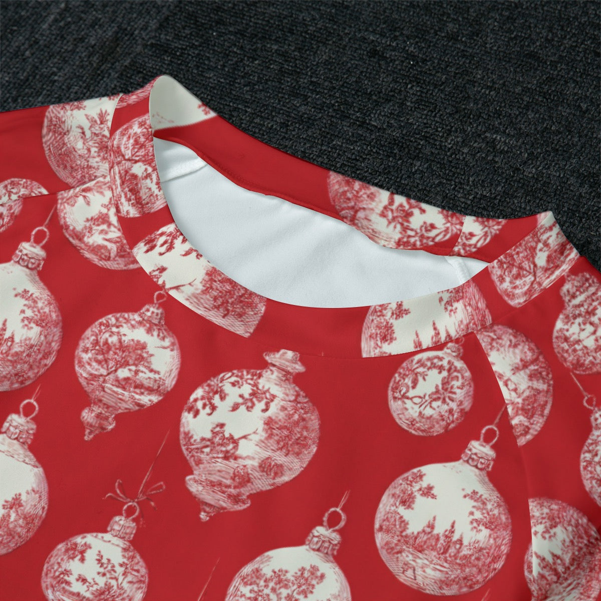 Red Toile Christmas Ornaments Women's Raglan Sleeve Pajamas