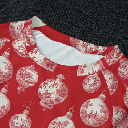 Red Toile Christmas Ornaments Women's Raglan Sleeve Pajamas