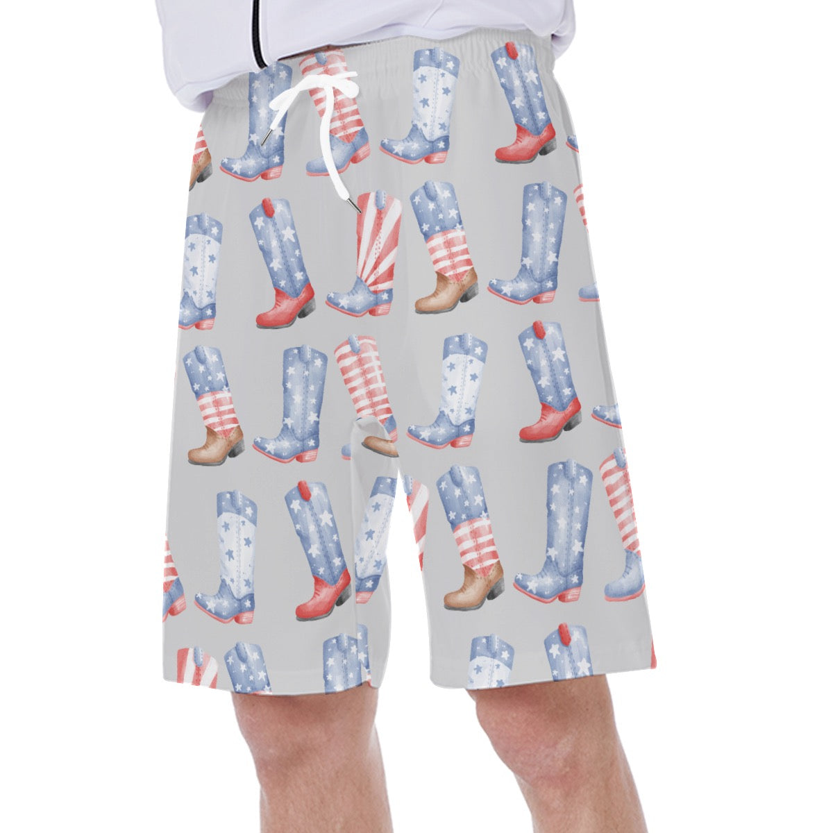 Patriotic Boots Men's Beach Shorts With Side Pocket