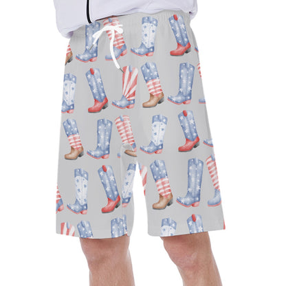 Patriotic Boots Men's Beach Shorts With Side Pocket