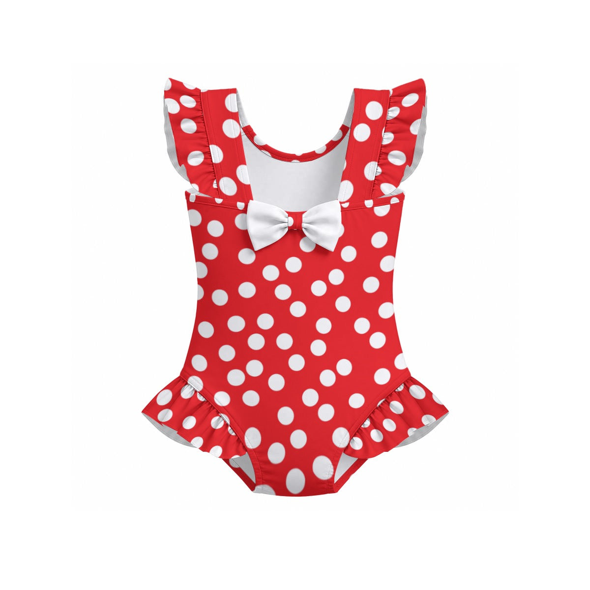 Dots Girls' Ruffle Sleeve Swimsuit with Bow