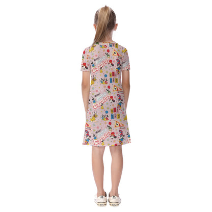 Pink MM Retro Circus Kid's Short Sleeve Dress