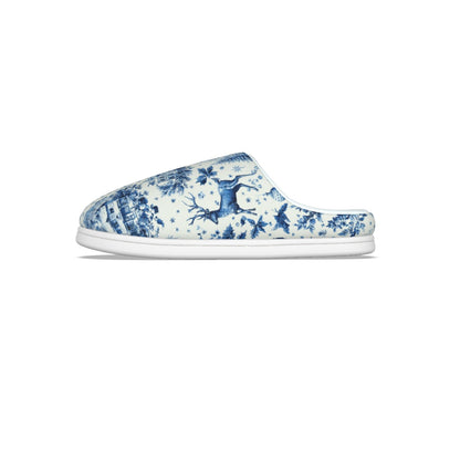 Blue Christmas Toile Women's Plush Slippers