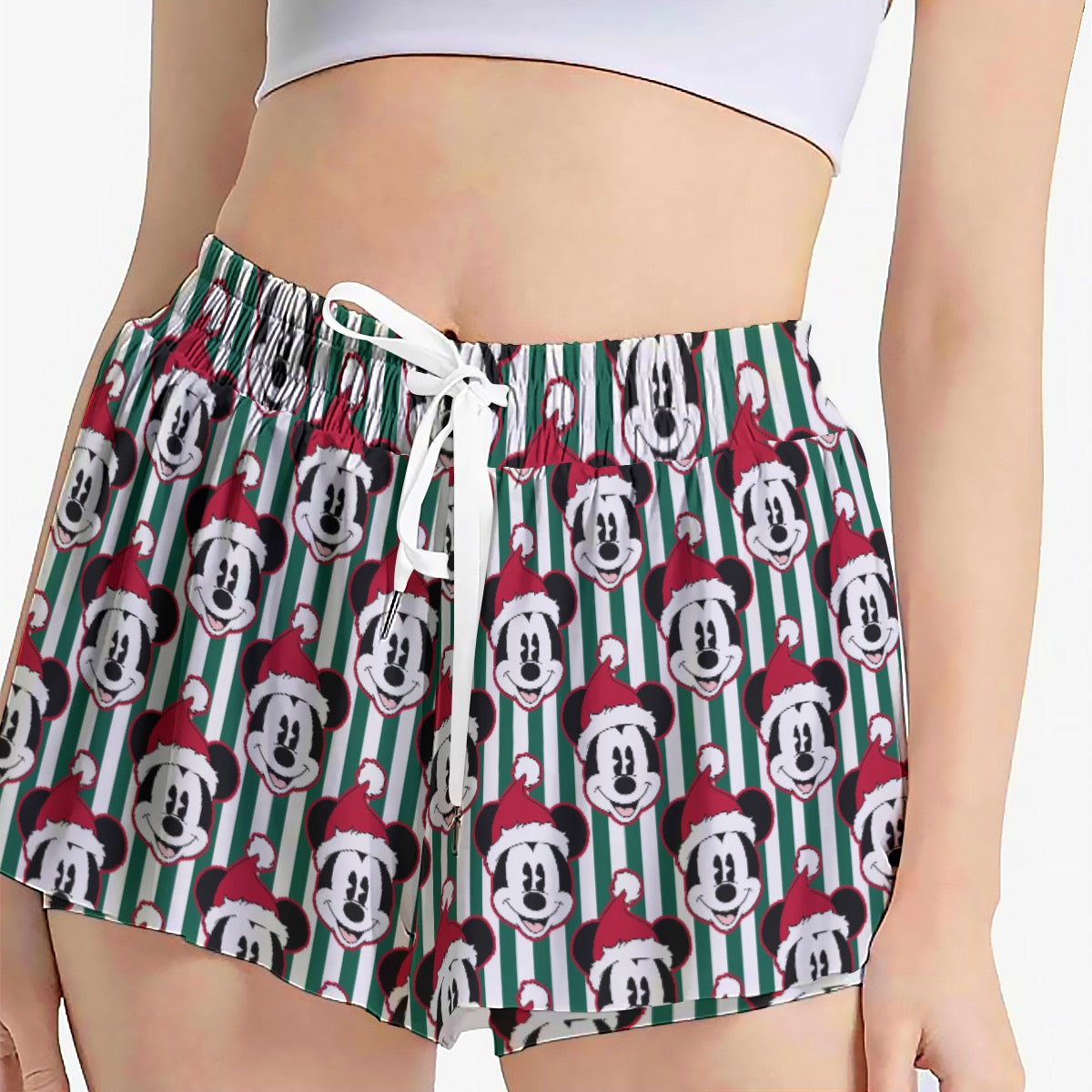 Santa MM [green stripe] Women's Sport Skorts With Pocket