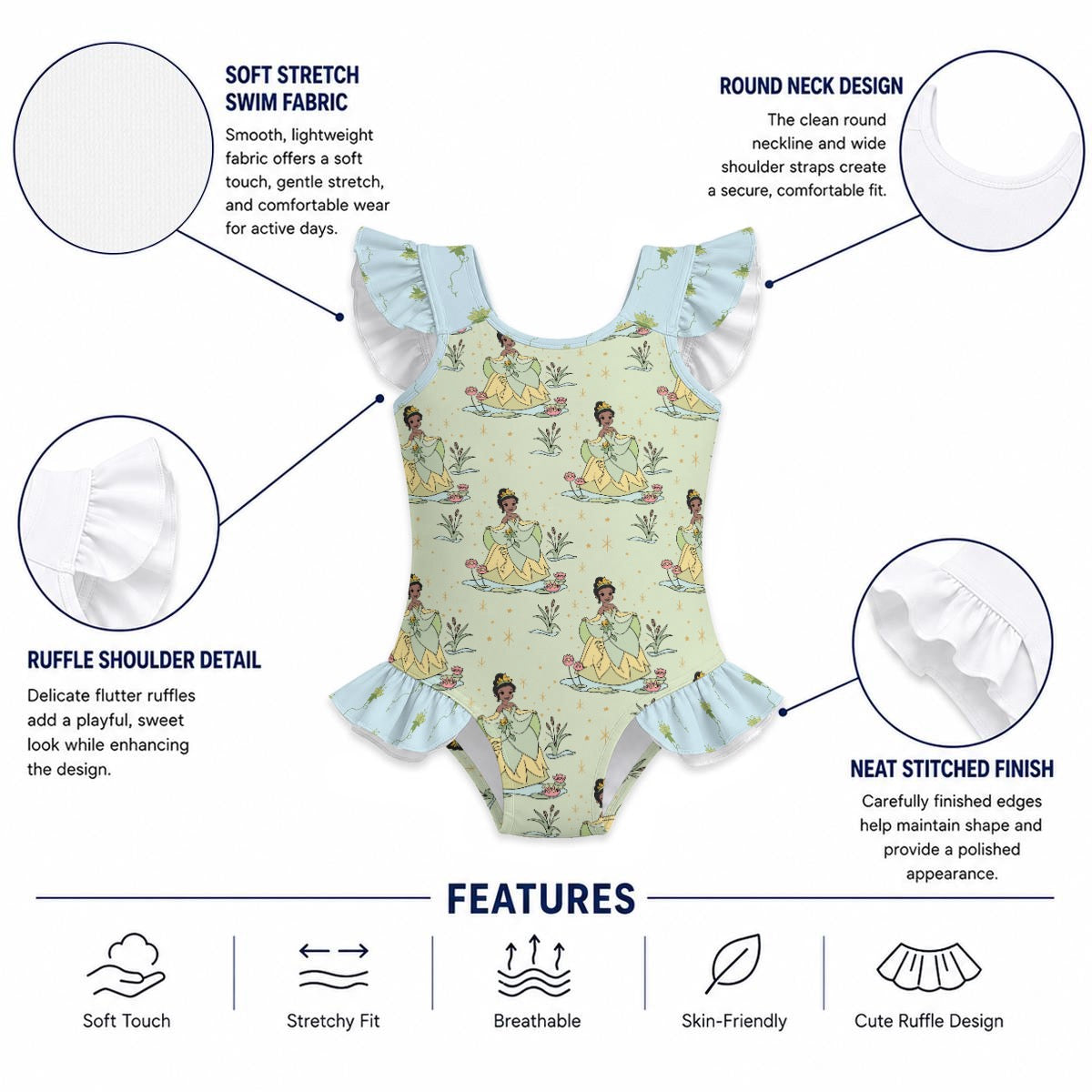 Tia Girls' Ruffle Sleeve Swimsuit With Bow