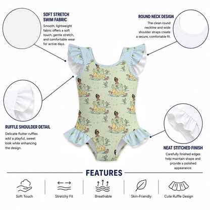 Tia Girls' Ruffle Sleeve Swimsuit With Bow