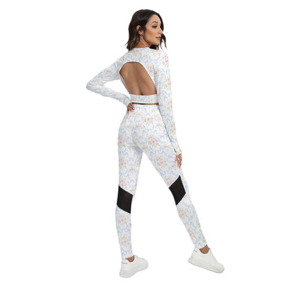Grandmillenial Ribbon Women's Sport Set With Backless Top And Leggings