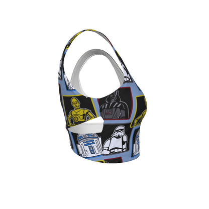 Droids & Friends [blue] Back Cross Sports Bra