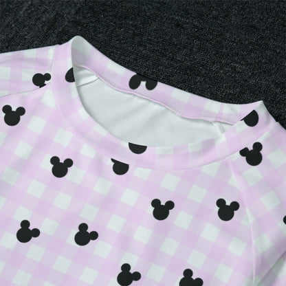 Bright Pink Gingham Women's Raglan Sleeve Pajamas