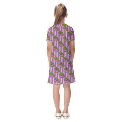 Purple Striped Pascal Kid's Short Sleeve Dress
